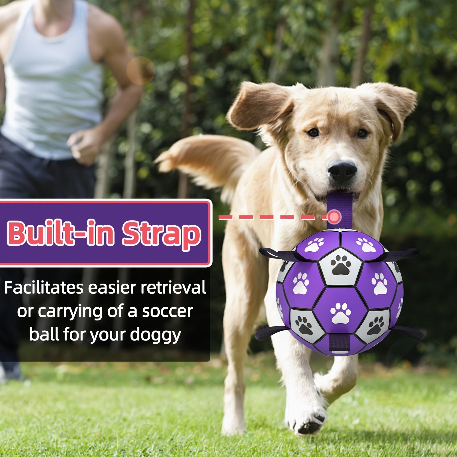 Durable Rubber Dog Soccer Ball with Straps