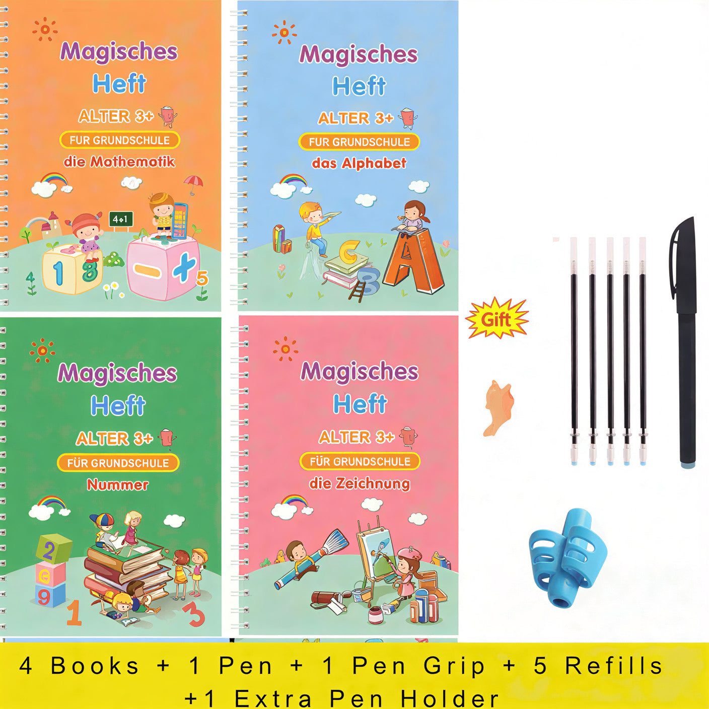 Magic Handwriting Copybook - 4-Book Reusable Practice Set with Disappearing Ink (Ages 3-8)