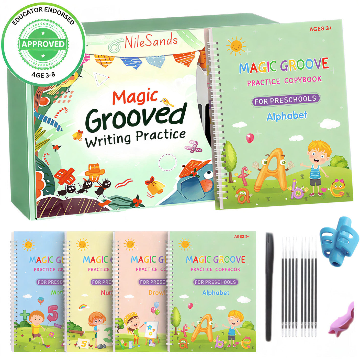 Magic Handwriting Copybook - 4-Book Reusable Practice Set with Disappearing Ink (Ages 3-8)