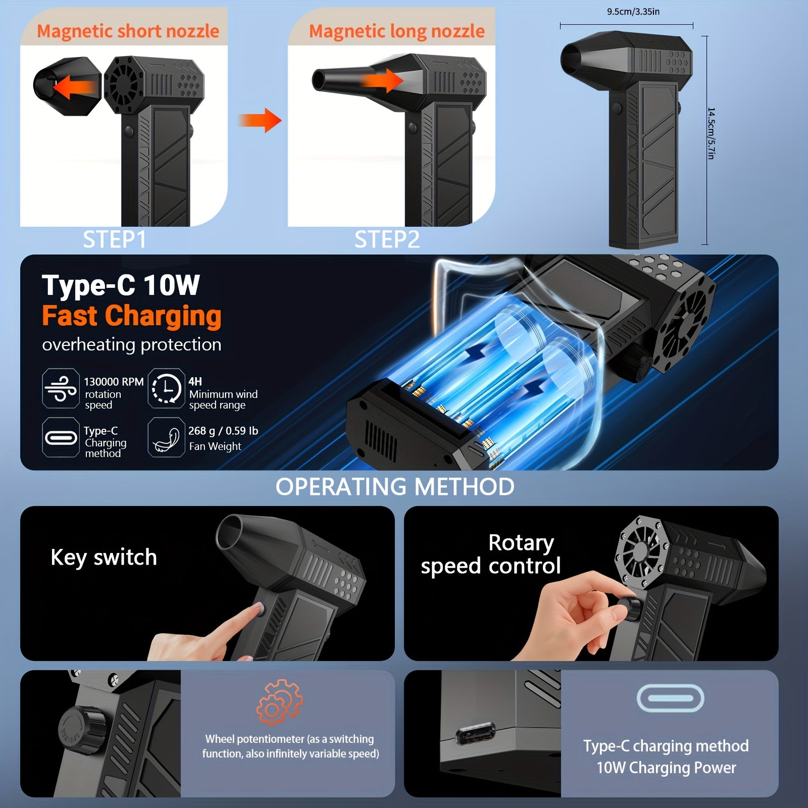 400000 Cordless Electric Compressed Air Duster | Mini Turbine Fan